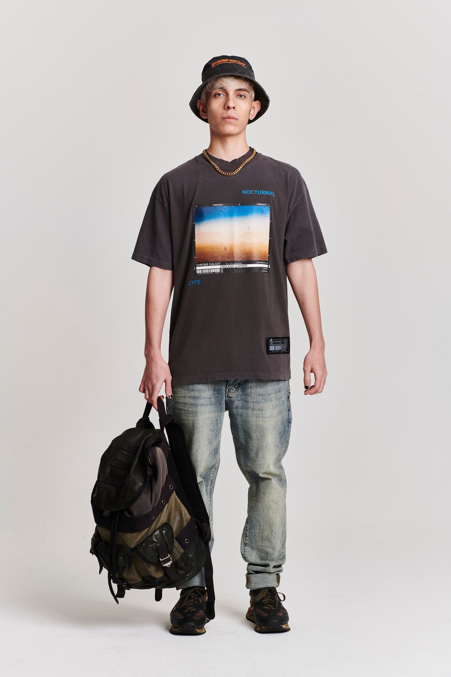 ENDLESS SUMMER NOCTURNAL BURNING MEN DESERT OVERSIZED SHORT SLEEVE T-SHIRT GREY