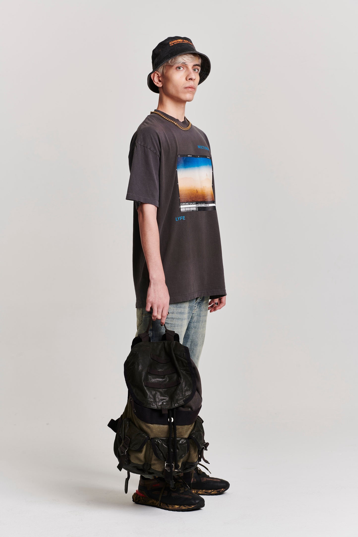 ENDLESS SUMMER NOCTURNAL BURNING MEN DESERT OVERSIZED SHORT SLEEVE T-SHIRT GREY