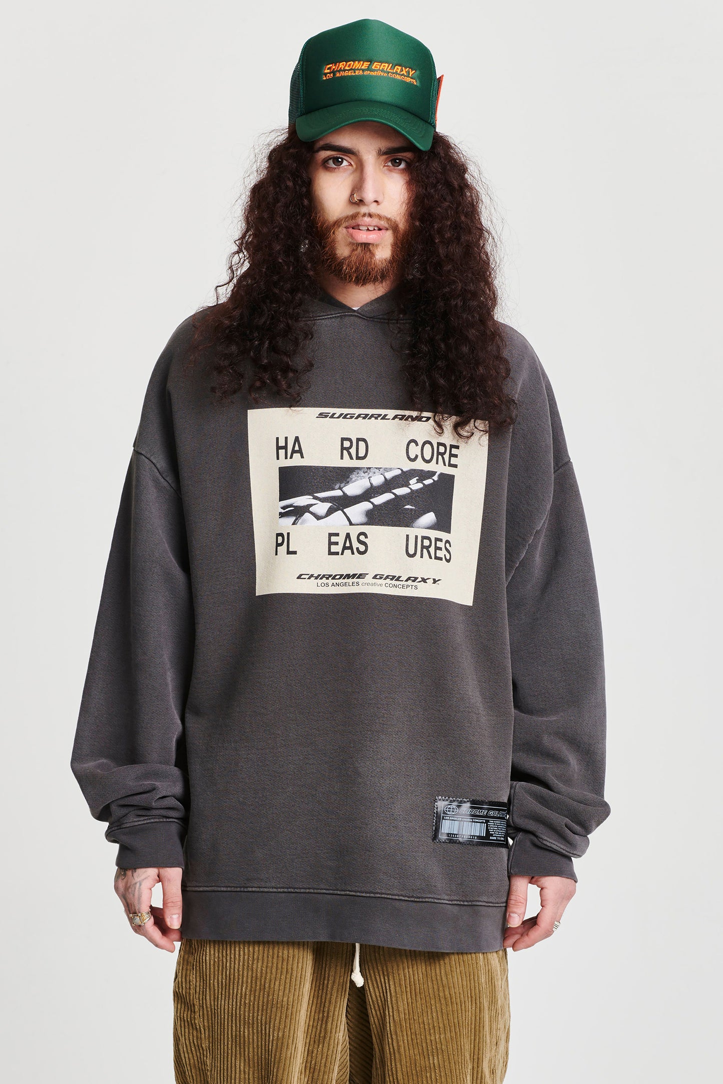 HARDCORE PLEASURES LONG SLEEVE HOODY IN GREY