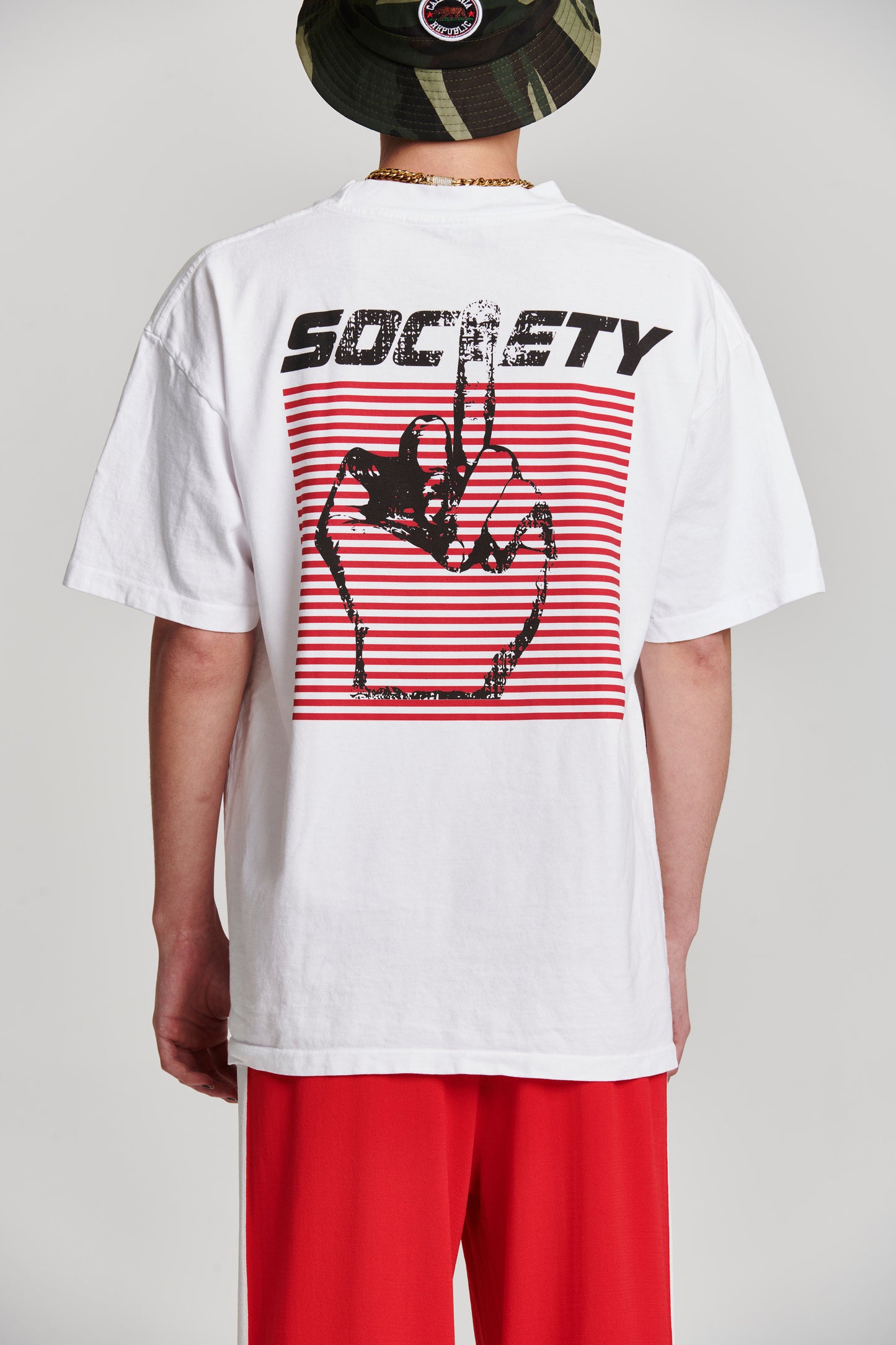 SOCIETY FRONT POCKET PRINT SHORT SLEEVE T-SHIRT WHITE