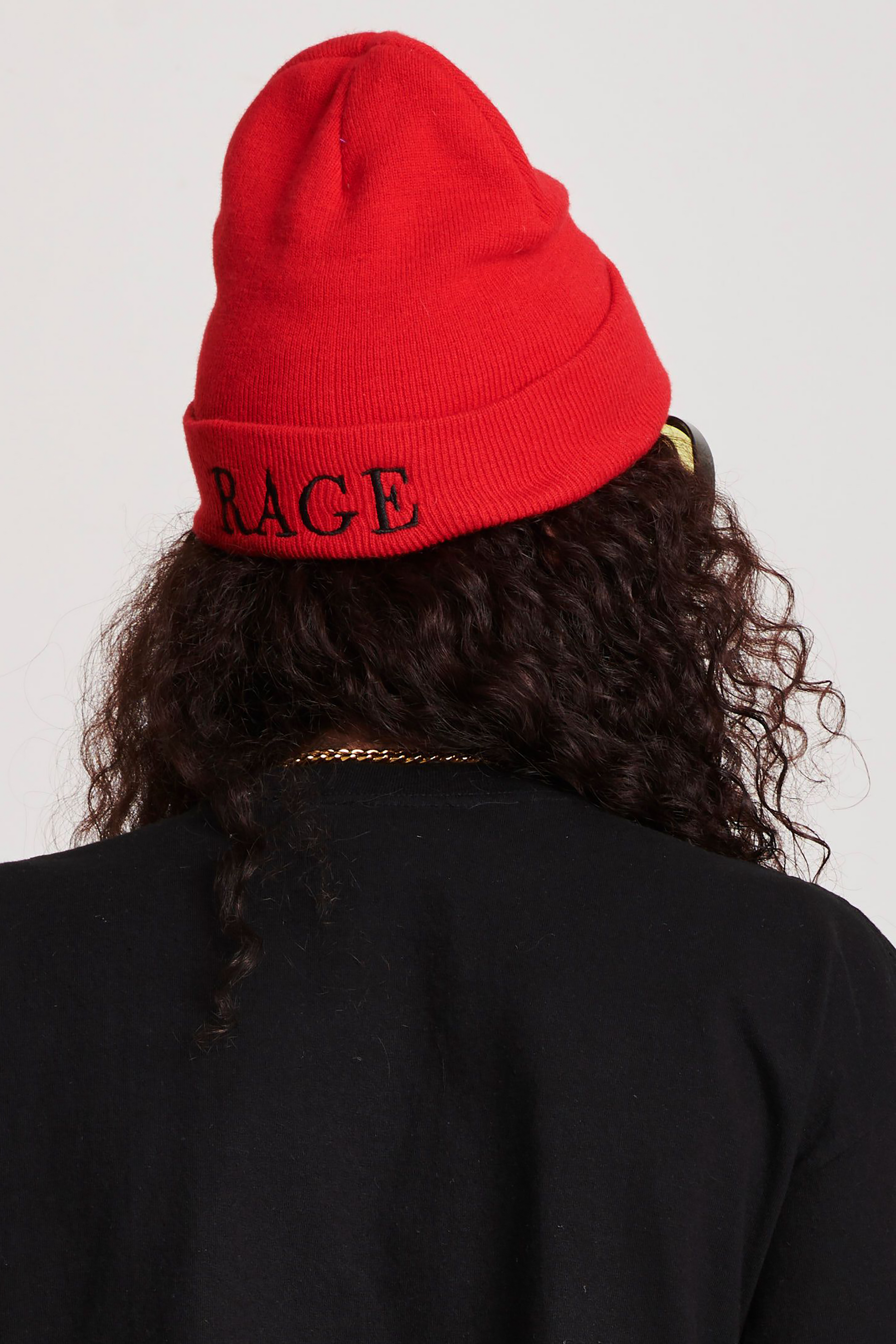 RED RIBBED EMBROIDERED LOGO BEANIE CHROME GALAXY