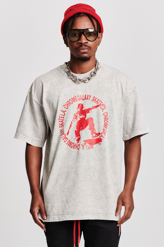 RED SKATE SHORT SLEEVE T-SHIRT MISTY GREY